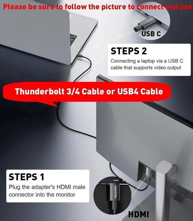 Alt view image 7 of 7 - USB C Female to HDMI Male Adapter | 4K 60Hz Uni-Directional USB Type C 3.1 Source to HDMI Monitor Converter USB C Adapter for USB4/Thunderbolt 3 4 Cable - Not HDMI to USB C