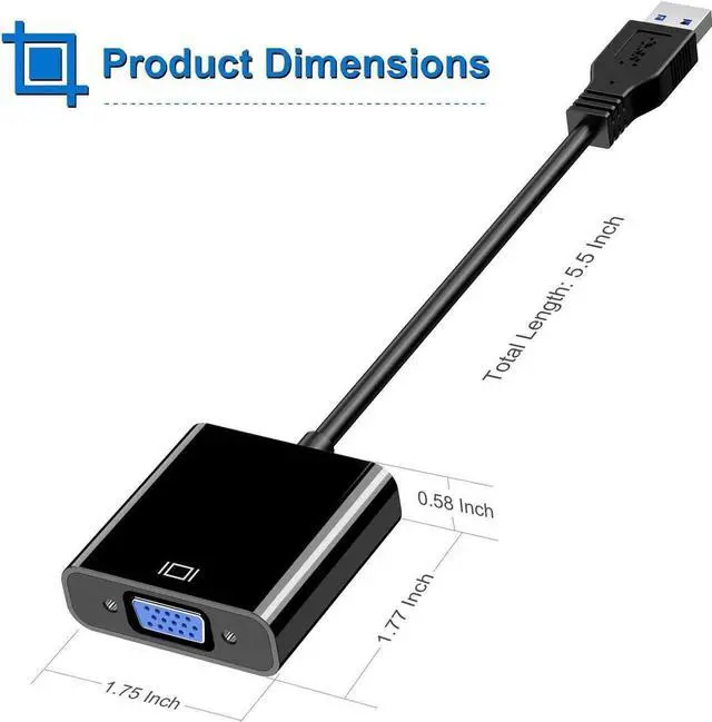 Alt view image 3 of 7 - USB to VGA Adapter USB 3.0 to VGA Adapter Multi-Display Video Converter- PC Laptop Windows 7/8/8.1/10 Desktop Laptop PC Monitor Projector HDTV