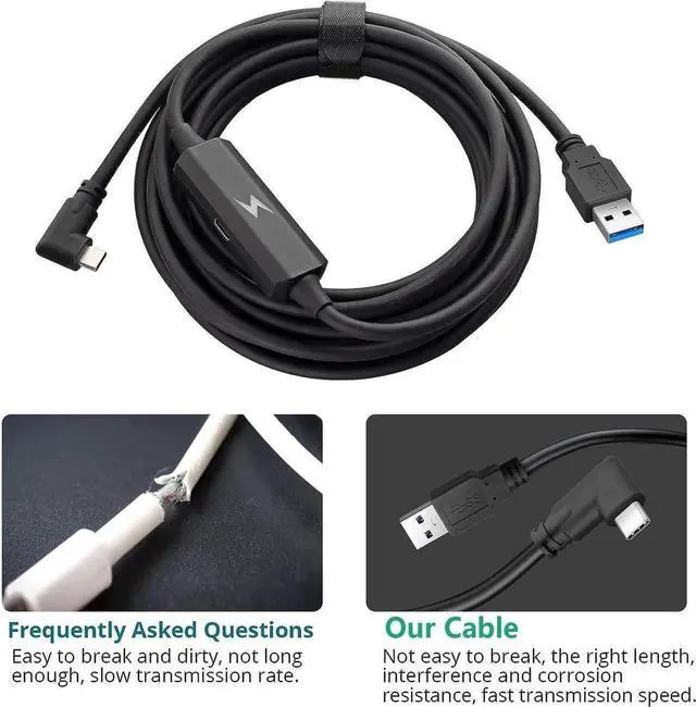 Alt view image 3 of 6 - 18W USB A to C VR Link Cable 16FT / 5M Compatible with O-c-ulus Quest 2 Port, USB 3.0 to USB C Transmission Rate 5Gbps Link Cable for 120HZ PC/Steam VR Video Games