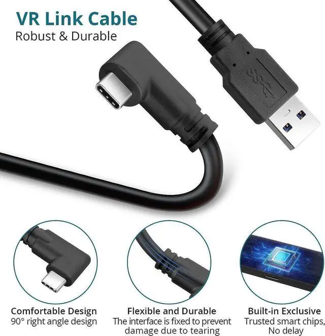 Alt view image 2 of 6 - 18W USB A to C VR Link Cable 16FT / 5M Compatible with O-c-ulus Quest 2 Port, USB 3.0 to USB C Transmission Rate 5Gbps Link Cable for 120HZ PC/Steam VR Video Games