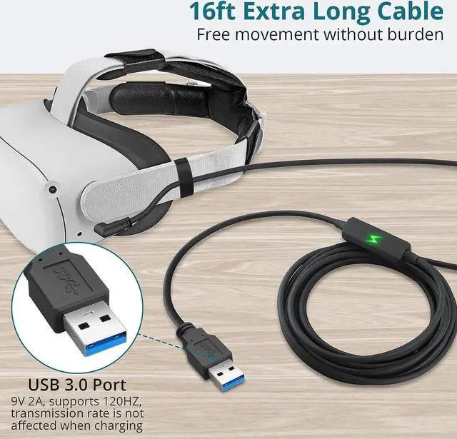 Alt view image 5 of 6 - 18W USB A to C VR Link Cable 16FT / 5M Compatible with O-c-ulus Quest 2 Port, USB 3.0 to USB C Transmission Rate 5Gbps Link Cable for 120HZ PC/Steam VR Video Games