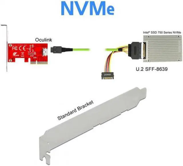 Alt view image 7 of 7 - Aomoproing PCI-E 3.0 Express 4.0 x4 to Oculink Internal SFF-8612 SFF-8611 Host Adapter for PCIe SSD with Bracket