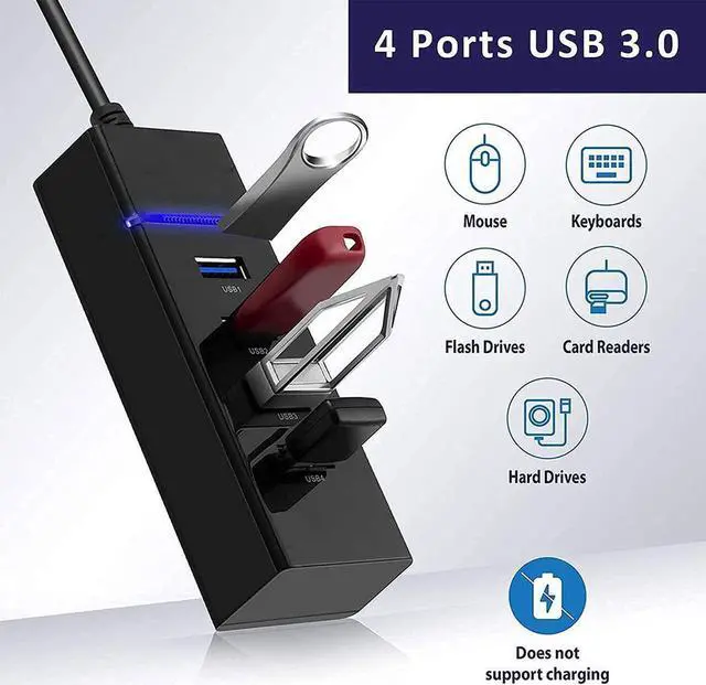 Alt view image 7 of 7 - USB Hub 4 x USB3.0, 4 Port USB 3.0 Hub with 1ft USB Splitter Cable Multi USB Port Expander, USB Hub for Laptop, PC, Mac, Printer, Mobile HDD, USB Flash Drive, School or Business Computer Accessories