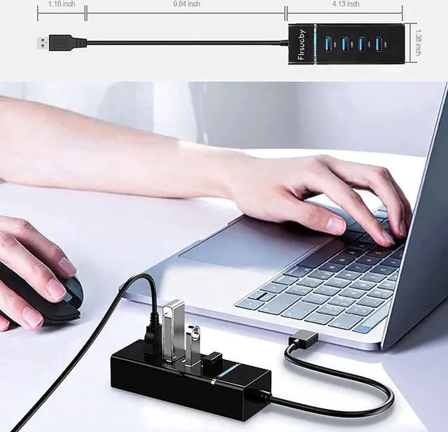 Alt view image 3 of 7 - USB Hub 4 x USB3.0, 4 Port USB 3.0 Hub with 1ft USB Splitter Cable Multi USB Port Expander, USB Hub for Laptop, PC, Mac, Printer, Mobile HDD, USB Flash Drive, School or Business Computer Accessories