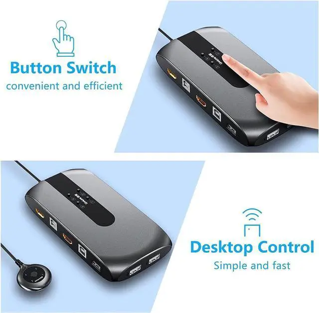 Alt view image 7 of 7 - HDMI 4 Port Box, USB KVM Switch for 4 Computers Share One Keyboard Mouse and HD Monitor, 4 in 1 Out HDMI KVM Switch, Support UHD 4K (3840x2160)