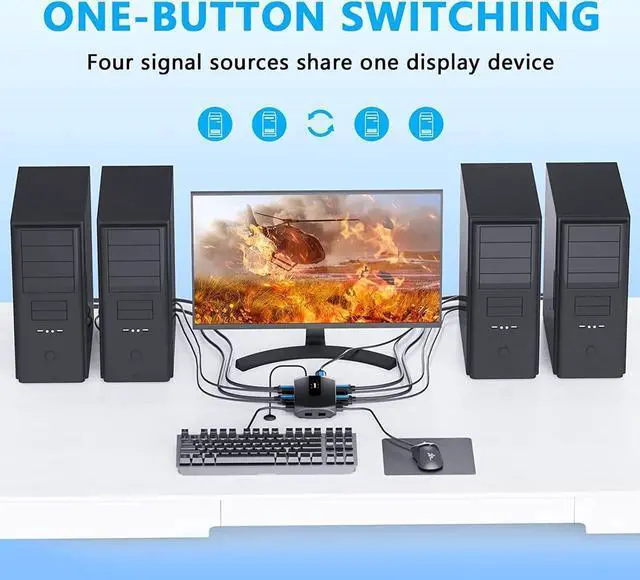 Alt view image 5 of 7 - HDMI 4 Port Box, USB KVM Switch for 4 Computers Share One Keyboard Mouse and HD Monitor, 4 in 1 Out HDMI KVM Switch, Support UHD 4K (3840x2160)