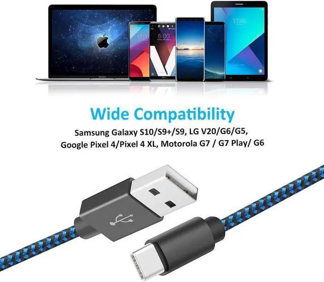 Alt view image 3 of 7 - USB C Cable, [5-Pack 3A] 3/3/6/6/10ft Fast Charge Various Lengths Durable Nylon Braided USB A to USB C Charging Cable Compatible with Samsung Galaxy S20/ S20 Plus/S10/S9/Note 20 Ultra/Google Pixel