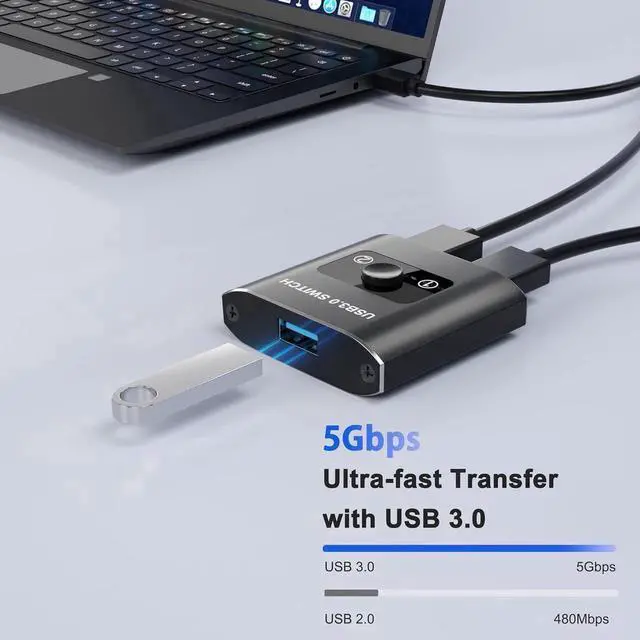 Alt view image 5 of 7 - USB 3.0 Switch, Bi-Directional USB Switcher, USB Splitter 1 in 2 Out/2 in 1 Out, Aluminum USB Switch 2 Computers Share Printer, Mouse, Keyboard, USB Sharing Switch with 2 USB 3.0 Cable