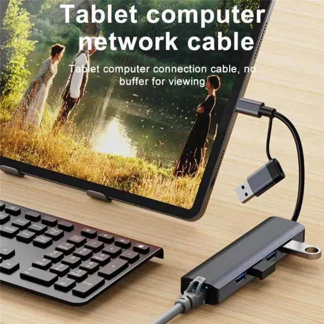 Alt view image 7 of 7 - USB C & USB 3.0 to Ethernet Adapter, [3x USB 3.0 + 1x USB 2.0] 5 in 1 USB Hub with RJ45 10/100/1000 Gigabit Ethernet Adapter Support Windows 10,8.1,Mac OS, Surface Pro,Linux,Chromebook and More