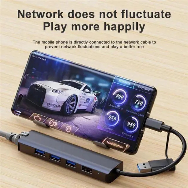 Alt view image 6 of 7 - USB C & USB 3.0 to Ethernet Adapter, [3x USB 3.0 + 1x USB 2.0] 5 in 1 USB Hub with RJ45 10/100/1000 Gigabit Ethernet Adapter Support Windows 10,8.1,Mac OS, Surface Pro,Linux,Chromebook and More