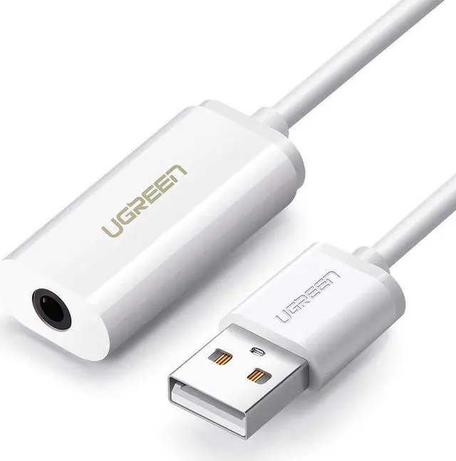 Alt view image 2 of 7 - USB Sound Card External Converter USB Audio Adapter with 3.5mm Aux Stereo for Headset, PC, Laptops, Desktops, PS4, Windows, Mac, and Linux White