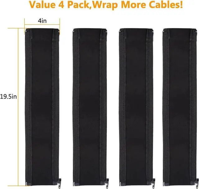 Main image of Cord Organizer System Cable Management Sleeve, 19.5 inch, Wire Cover with Zipper, Cable Wrap, Cord Sleeves for TV, Computer, Office, Home Entertainment, 4 Pack