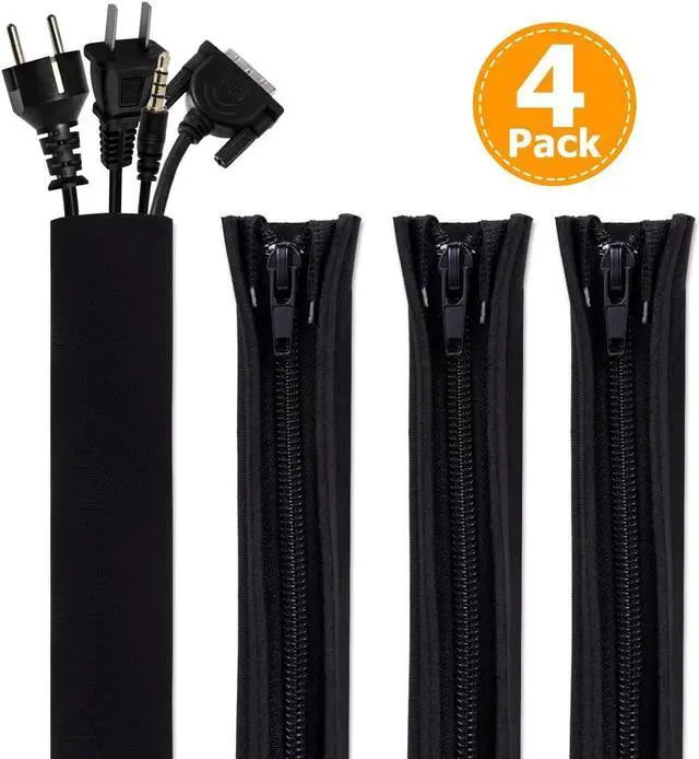 Alt view image 6 of 7 - Cord Organizer System Cable Management Sleeve, 19.5 inch, Wire Cover with Zipper, Cable Wrap, Cord Sleeves for TV, Computer, Office, Home Entertainment, 4 Pack