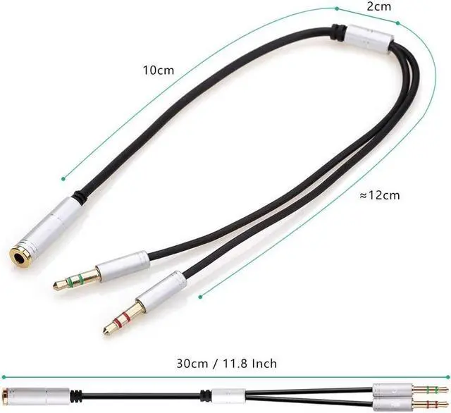 Alt view image 2 of 7 - (2 Pack) Headphone Splitter for Computer 3.5mm Female to 2 Dual 3.5mm Male Headphone Mic Audio Y Splitter Cable Smartphone Headset to PC Adapter (Gray)