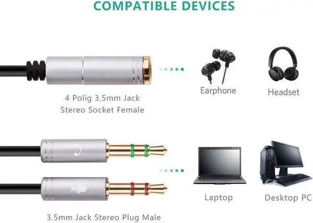 Alt view image 6 of 7 - (2 Pack) Headphone Splitter for Computer 3.5mm Female to 2 Dual 3.5mm Male Headphone Mic Audio Y Splitter Cable Smartphone Headset to PC Adapter (Gray)