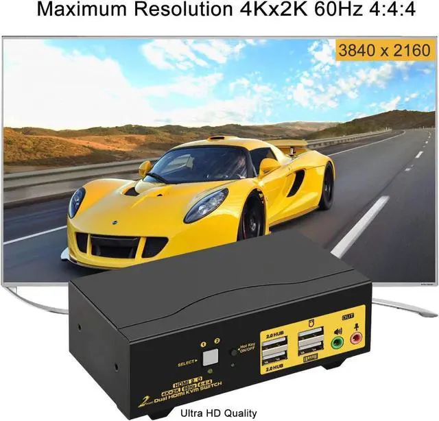 Alt view image 5 of 7 - 2 Port HDMI KVM Switch HDMI Dual Monitor 4K @60Hz YUV 4:4:4 with Audio Outputs, KVM Switch for 2 Computers 2 Monitors with USB 2.0 HUB and Cables