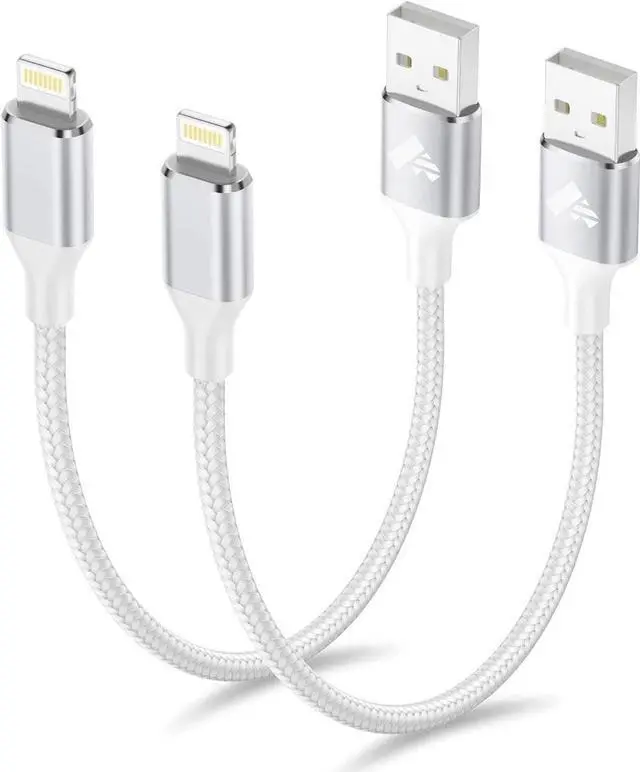 Main image of Aioneus Short iPhone Charger Cord 1ft 2Pack, Apple Certified USB A to Lightning Cable 1 Foot Nylon Braided Short iPhone Cable Fast Charging for iPhone 14 13 12 11 Pro Max XR XS 8 7 6 Plus SE