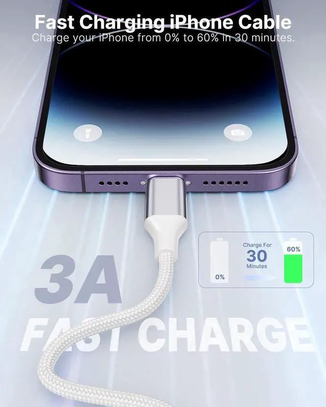 Alt view image 7 of 7 - Aioneus Short iPhone Charger Cord 1ft 2Pack, Apple Certified USB A to Lightning Cable 1 Foot Nylon Braided Short iPhone Cable Fast Charging for iPhone 14 13 12 11 Pro Max XR XS 8 7 6 Plus SE