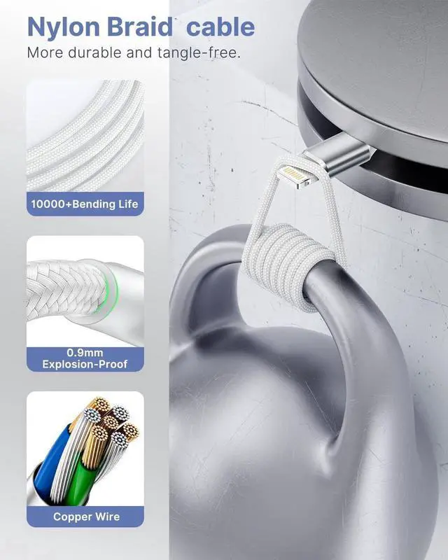 Alt view image 3 of 7 - Aioneus Short iPhone Charger Cord 1ft 2Pack, Apple Certified USB A to Lightning Cable 1 Foot Nylon Braided Short iPhone Cable Fast Charging for iPhone 14 13 12 11 Pro Max XR XS 8 7 6 Plus SE