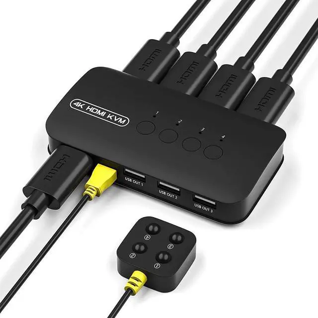 Main image of HDMI KVM Switch 4 Ports USB HDMI Switcher for 4 Computers Share Keyboard Mouse Printer and One HD 4K Monitor 4K@30Hz/1080P with 4 USB & HDMI Cables