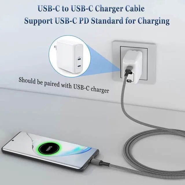 Alt view image 2 of 7 - Basesailor USB C to USB C 100W Charger Cable 10FT with Adapter,Type C Power Fast Car Charging Cord for iPhone 15 Pro Plus Max,,iPad Air 5 4 5th Mini 6,Samsung Galaxy S24 Ultra 24 S23 S22 FE,16
