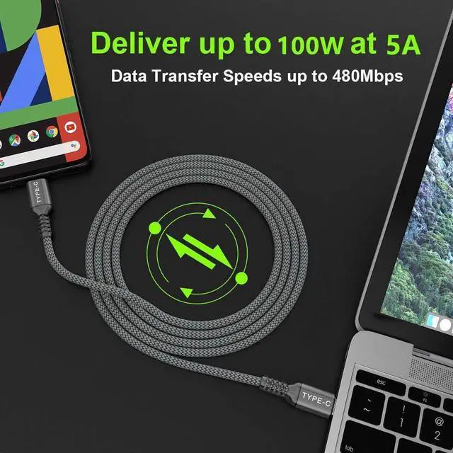 Alt view image 6 of 7 - Basesailor USB C to USB C 100W Charger Cable 10FT with Adapter,Type C Power Fast Car Charging Cord for iPhone 15 Pro Plus Max,,iPad Air 5 4 5th Mini 6,Samsung Galaxy S24 Ultra 24 S23 S22 FE,16