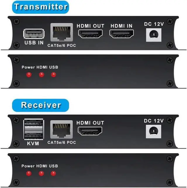 Alt view image 4 of 7 - 60M HDMI KVM USB Extender Over IP Over Ethernet 1080p HD Video Over Cat5e Cat6 Ethernet Cable 60M (196ft) for Mouse and Keyboard Control Remote Signals (Black)