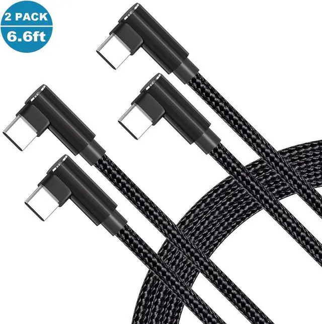 Main image of [2P ACK] 90 Degree USB C to USB C Cable 6.6ft/2M, 60W PD Type C Fast Charging Data Cable,Dual Right Angle Nylon Braided Cable for Ma-c-Book Pro 2020, i-Pad Pro/Air, Smartphones, Tablet etc