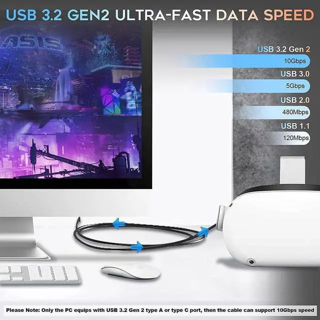 Alt view image 5 of 6 - 16FT/5M USB C to USB C High Speed Data Transfer & Fast Charging Cord 90 Degree Angled Cable Compatible for Oculus Link Quset 2 and Quest Steam VR, USB 3.2 Gen 2 10Gbps Virtual Reality Headset Cable