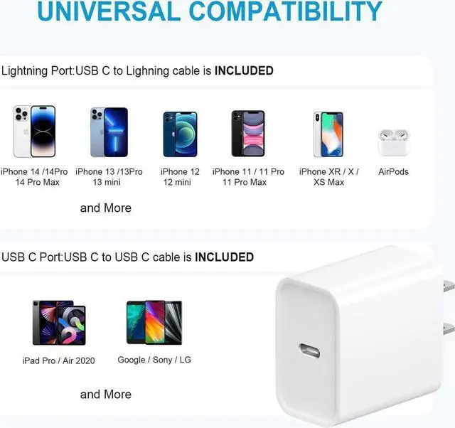 Alt view image 2 of 7 - [3 Pack] iPhone 14 13 12 11 Charger 20W USB-C Charger Blocks and 6Ft iPhone Charger Cable Compatible with iPhone 14/13/12/11/Xs/8
