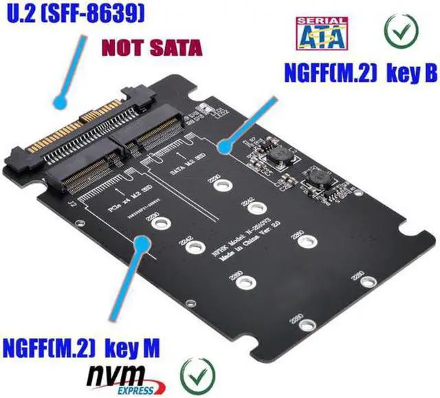 Alt view image 2 of 7 - Aomoproing    NVME U.2 to Combo NGFF M.2 M-key SATA PCIe SSD Adapter for Mainboard Replace SSD 750 p3600 p3700