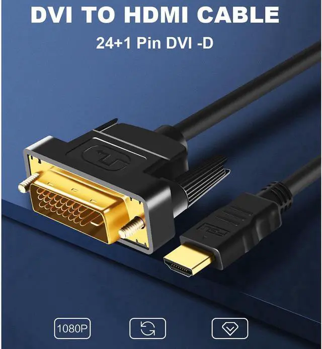 Alt view image 7 of 7 - HDMI to DVI Cable DVI to HDMI Male 24+1 DVI-D Male Adapter Gold Plated 1080P for HD HDTV HD PC Projector PS4 etc. (9 Feet 3 Meters)