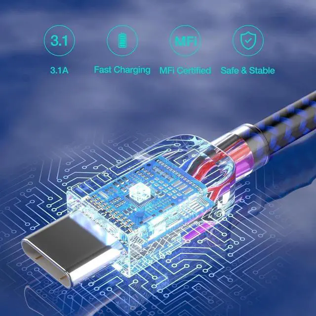Alt view image 2 of 7 - USB Type C Cable 5pack (3/3/6/6/10FT) Fast Charging 3.1A Quick Charge USB A to USB Type C Charger Cord for Samsung Galaxy S20 S10 S9 S8 A73 A51 A13, Note 20 10, LG G8 G7 Controller-Blue
