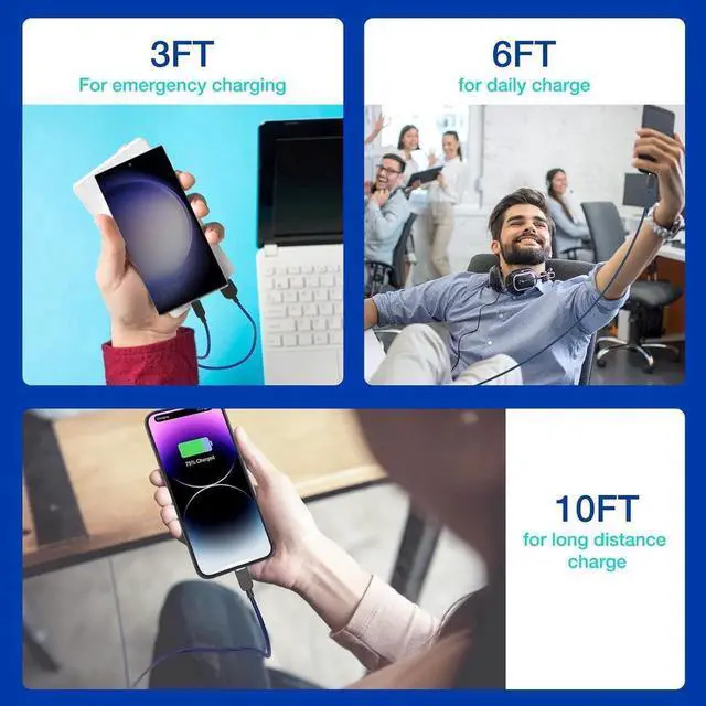 Alt view image 4 of 7 - USB Type C Cable 5pack (3/3/6/6/10FT) Fast Charging 3.1A Quick Charge USB A to USB Type C Charger Cord for Samsung Galaxy S20 S10 S9 S8 A73 A51 A13, Note 20 10, LG G8 G7 Controller-Blue
