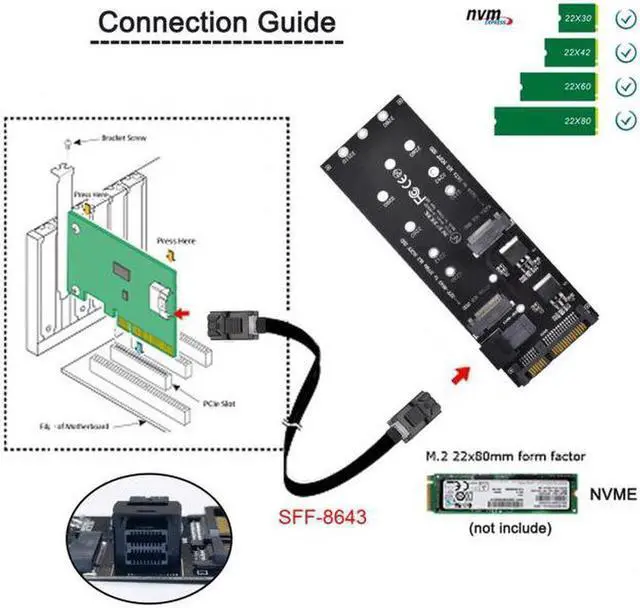 Alt view image 4 of 7 - Aomoproing   Kit NGFF M-Key to HD Mini SAS NVME PCIe SSD SATA Adapter for Motherboard