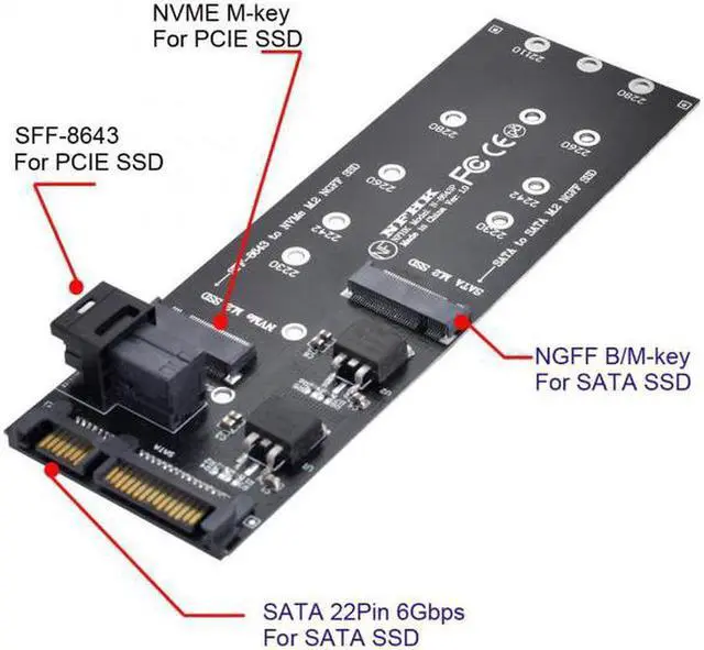 Alt view image 6 of 7 - Aomoproing   Kit NGFF M-Key to HD Mini SAS NVME PCIe SSD SATA Adapter for Motherboard