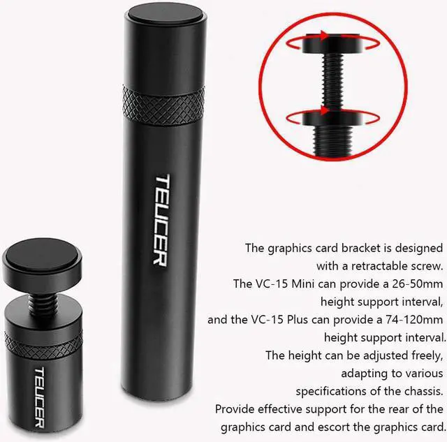 Alt view image 4 of 6 - VC-15Mini/Plus Vertical Telescopic Rotating Graphics Video Card Holder Stand Bracket Magnetic Support Jack PC Case Cooling Kit
