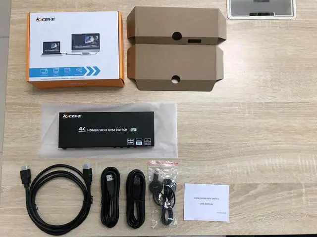 Alt view image 3 of 7 - USB 3.0 HDMI KVM Switch 4 Port Support 4K @60Hz RGB 4:4:4, USB Hub HDR EDID HDMI USB Switch 4 in 1 Out and 4 USB 3.0 Port for Keyboard Mouse Printer, with Controller, USB 3.0 Cables and HDMI-Cable