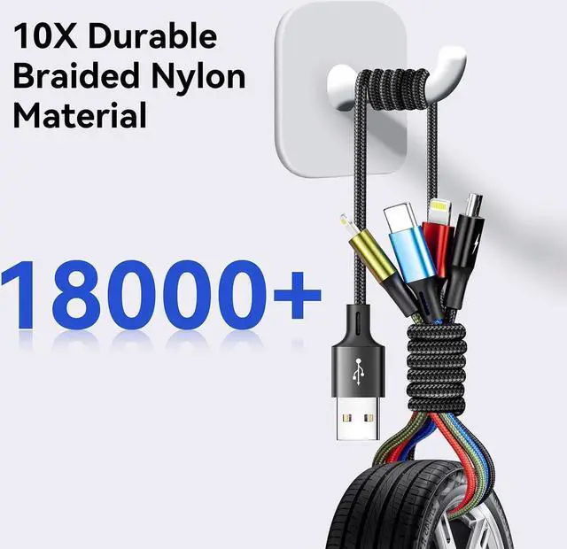 Alt view image 2 of 6 - Multi Charging Cable,3.5A Multi Charger Cable,Braided 4 in 1 Charging Cable,Multi USB Cable, Fast Charging Cord with IP/Type C/Micro USB Port for Cell Phones/Tablets/Samsung Galaxy & More(2Pack 4Ft)