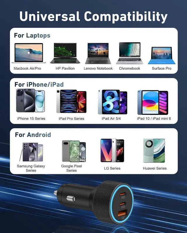 Alt view image 6 of 7 - USB C Car Charger, 2Pack 3-Port 67W Dual USB-C & USB-A Phone Car Charger Adapter PD/QC Fast Charging Cigarette Lighter for iPhone 15 14 13 12 11 Pro Max, iPad, Samsung S24 S23 S22, Pixel 8 7, Android