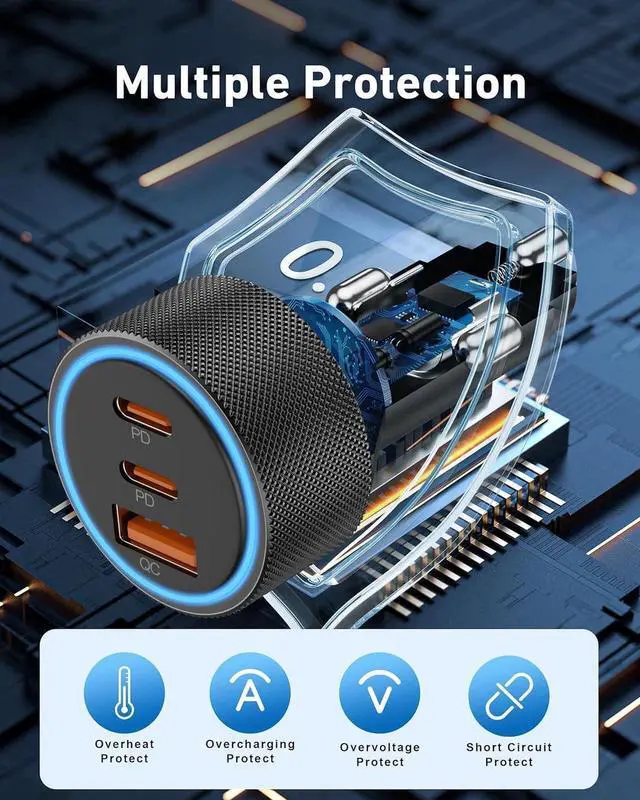 Alt view image 7 of 7 - USB C Car Charger, 2Pack 3-Port 67W Dual USB-C & USB-A Phone Car Charger Adapter PD/QC Fast Charging Cigarette Lighter for iPhone 15 14 13 12 11 Pro Max, iPad, Samsung S24 S23 S22, Pixel 8 7, Android