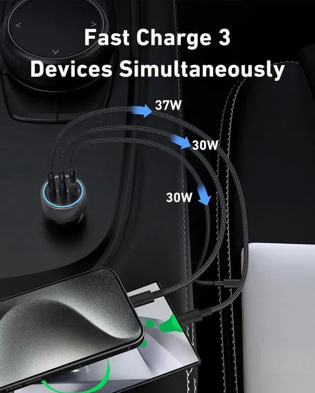 Alt view image 3 of 7 - USB C Car Charger, 2Pack 3-Port 67W Dual USB-C & USB-A Phone Car Charger Adapter PD/QC Fast Charging Cigarette Lighter for iPhone 15 14 13 12 11 Pro Max, iPad, Samsung S24 S23 S22, Pixel 8 7, Android