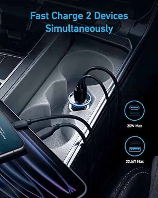 Alt view image 5 of 6 - USB C Car Charger Adapter, Anker 52.5W Cigarette Lighter USB Charger, 323 Anker Car Charger with 30W PowerIQ 3.0 Fast Charging for iPhone 15/15 Plus/15 Pro/15 Pro Max, Galaxy S23/22, Pixel