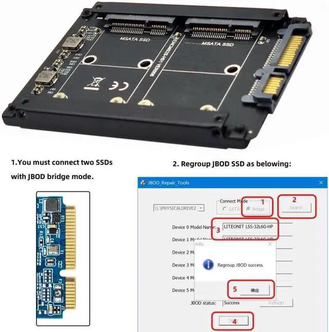 Alt view image 5 of 7 - Aomoproing   Dual MSATA Mini-SATA SSD Card JBOD Raid0 Span Bridge to 2.5inch SATA Combo HDD Disk Drive Enclosure