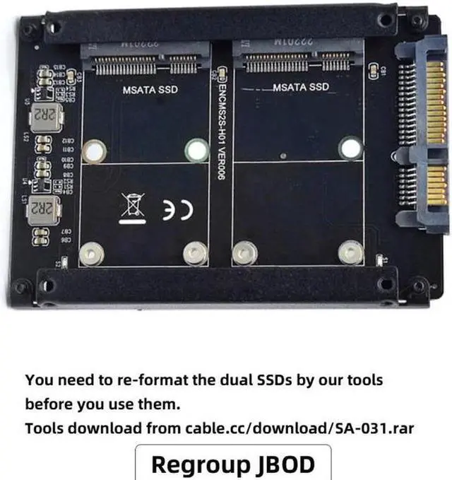 Alt view image 2 of 7 - Aomoproing   Dual MSATA Mini-SATA SSD Card JBOD Raid0 Span Bridge to 2.5inch SATA Combo HDD Disk Drive Enclosure