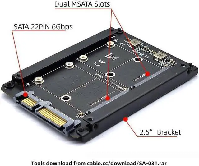 Alt view image 3 of 7 - Aomoproing   Dual MSATA Mini-SATA SSD Card JBOD Raid0 Span Bridge to 2.5inch SATA Combo HDD Disk Drive Enclosure