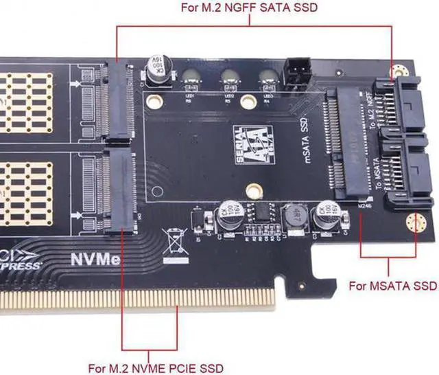 Alt view image 4 of 7 - Aomoproing  PCI Express PCI-E 3.0Dual SATA to NGFF NVME MSATA M-Key B/M-key SSD Card Adapter 3in1