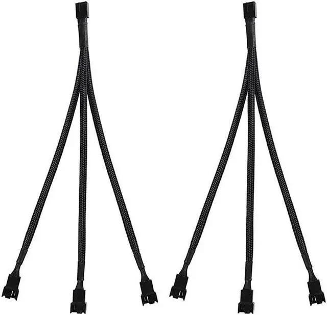 Main image of 2 Pack 4Pin PWM Fan Splitter Cable Sleeved Braided Adapter Computer PC Fan Power Extension Cable 1 to 3 Converter for Computer ATX Case 4Pin3Pin Cooling Fan Cable 106 1 to 3