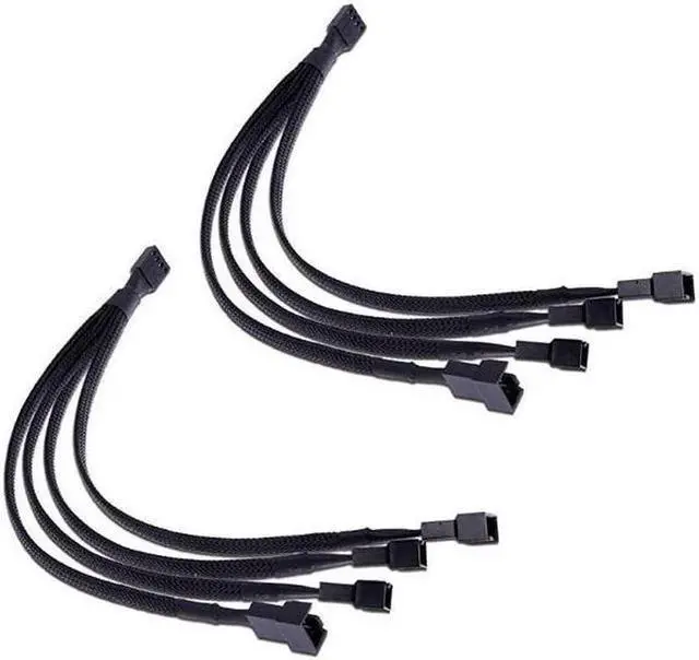Alt view image 6 of 6 - PWM Fan Splitter Cable 4 Pin Black Sleeved Case Fan Splitter Cable 1 to 4 Converter Braided Y Splitter Computer PC Fan Extension Power Cable 10.5 Inches 2 Pack