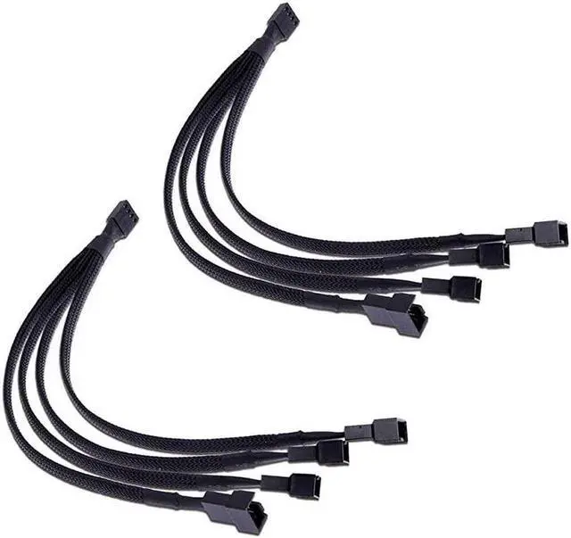 Main image of PWM Fan Splitter Cable 4 Pin Black Sleeved Case Fan Splitter Cable 1 to 4 Converter Braided Y Splitter Computer PC Fan Extension Power Cable 10.5 Inches 2 Pack